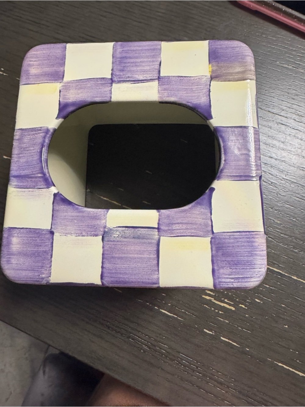 McKenzie ChildsHand-Painted Purple & Cream Check Tissue Box Cover - Home Accents